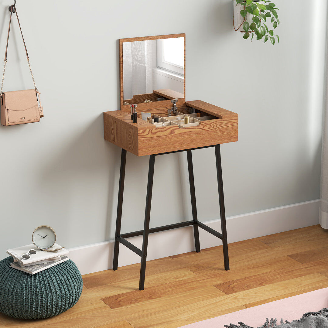 Borough Wharf Dressing Table with Mirror Natural Wood Effect 90cm H X 60cm W X 40cm D