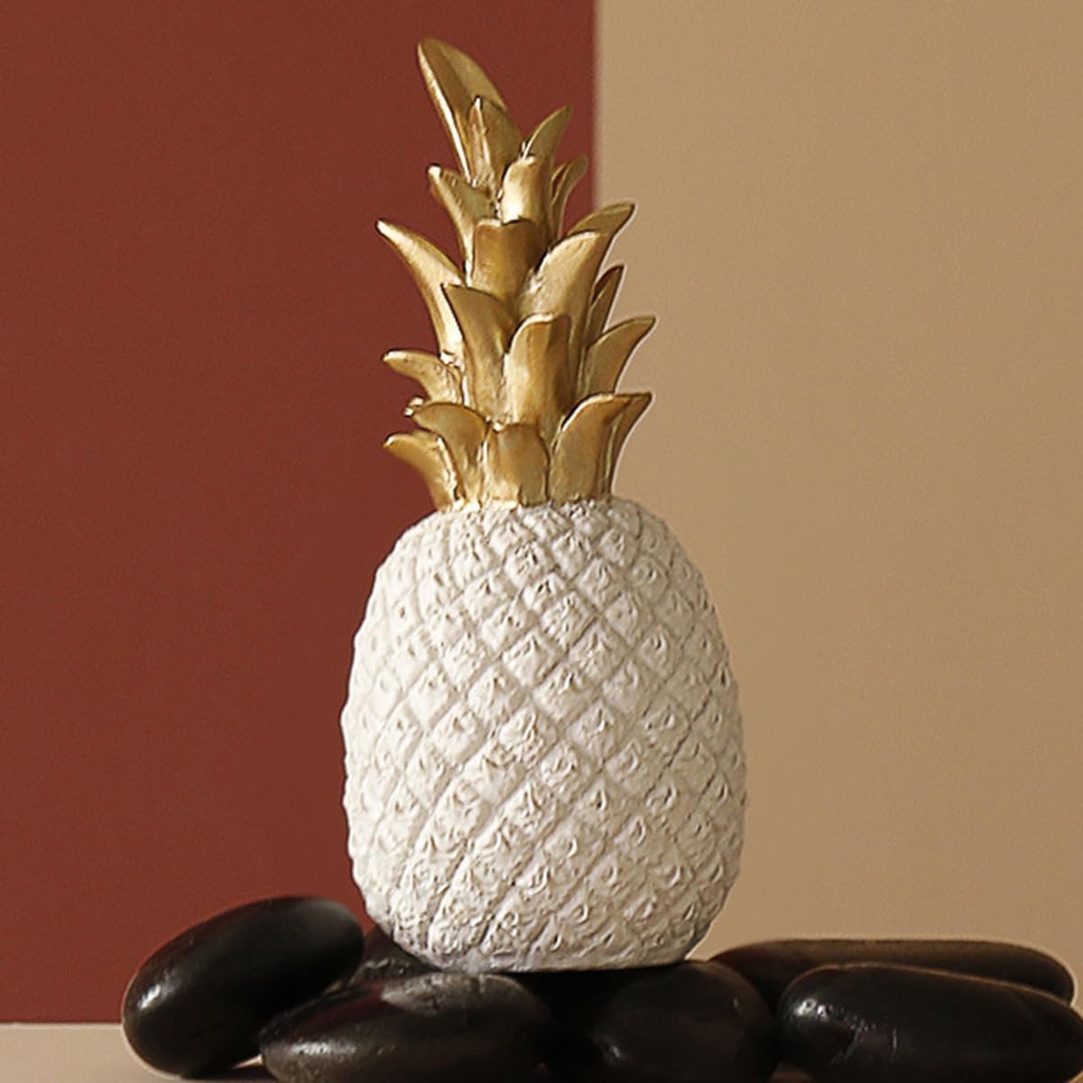 Wit Ananas Ornament - Handgegoten Hars Decoratief Figuur - Hoogte: 15 cm