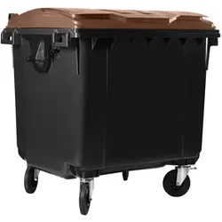 Hardwex Müllcontainer 1100 l Schwarz mit braunem Flachdeckel