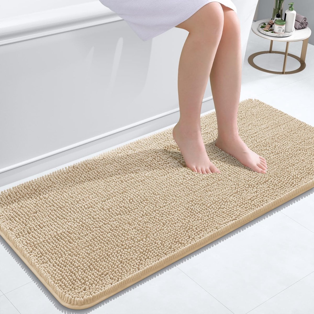 Olanly Badmat Antislip Chenille - Beige - 61 x 120 cm