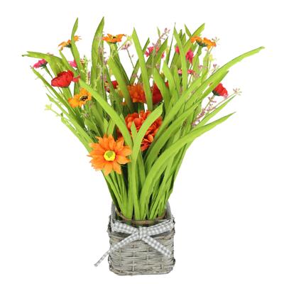 Kunstpflanze I.GE.A. "Grasbusch Margeriten im Topf", orange, B:28cm H:40cm L:26cm, Polyester, Kunstpflanzen, Kunstpflanze, Künstlicher Grasbund Kunstgras Büschel Bündel Grasarrangement Deko