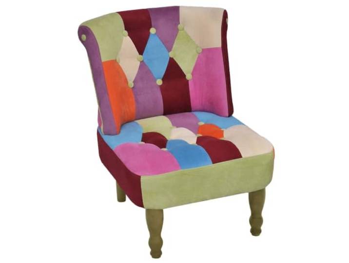 HEFZGDB Französischer Stuhl mit Patchwork-Design Stoff Bezug Holzgestell Dekoratives Möbelstück für Lounge Wohnzimmer Schlafzimmer Flurbereich