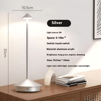 Inspire Curations Rechargeable Touch LED Table Lamp Modern Dining & Bedside Decorative Light silver changeable