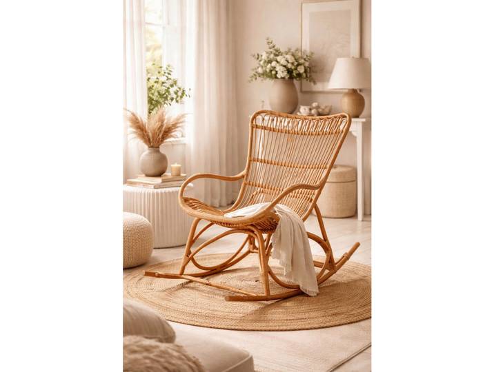 Mid.you Schaukelstuhl, Honig, Holz, Rattan, massiv, Uni, 65x96x122 cm, inklusive Armlehnen, Schaukelfunktion, Wohnzimmer, Sessel, Schaukelstühle