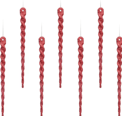Inspire Curations Glitter Icicle Christmas Tree Ornaments Hanging Holiday Decoration Set red 5pcs