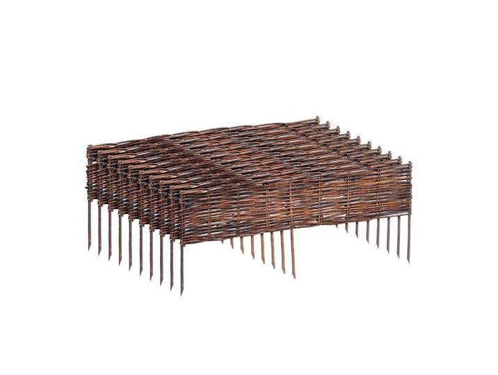 Relaxdays Beeteinfassung Braun Weide 10er-Set 20x100 cm, Holz, 100x40x1 cm, Gartenzubehör, Hochbeet