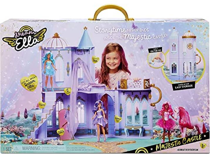 MGA's Dream Ella Majestic Castle - Tragbares Schloss mit Zwei Etagen - Für Zwei 29 cm große Modepuppen - mit funktionierenden Türen, Möbeln und Zubehör, für Kinder ab 3 Jahren