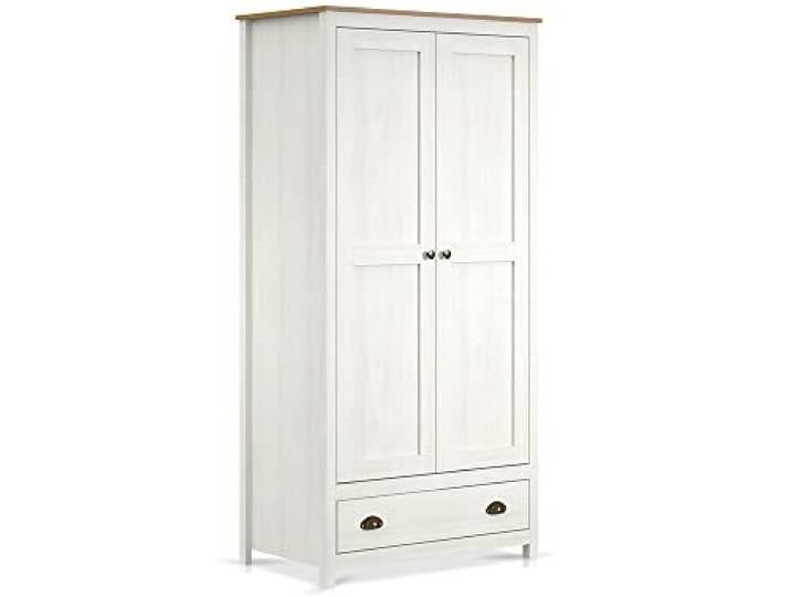 moebel-eins TRICO Kleiderschrank/Drehtürenschrank, Material Massivholz, Kiefer Weiss/eichefarbig, 2-türig