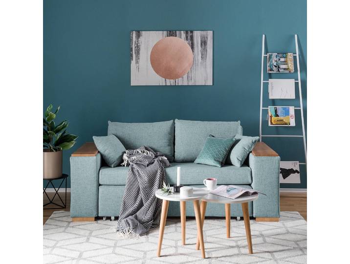 Schlafsofa mit XL Armlehne Holz Grau/Taubengrau Webstoff Barona 196cm Modern