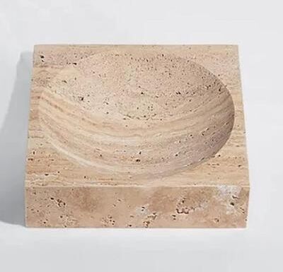 BIDKhome Travertine Large Square Bowl Cream