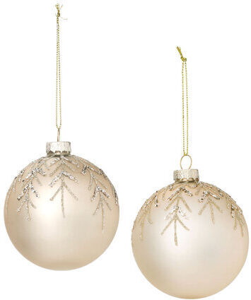 Weihnachtskugeln "Glitzer" aus Glas, creme, 8 cm Ø, 2 Stück