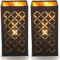Tischlampe Tischleuchte Schlafzimmerleuchte Textil schwarz gold Beistellleuchte, Metall, 1x E14 Fassung, LxBxH 11x11x25, 2er Set