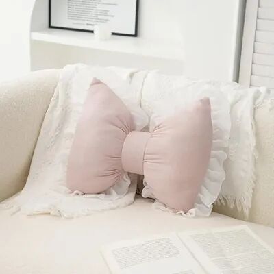 Inspire Daily Merch Plush PP Cotton Sofa Pillow With Pink Bow Lace Decoration Bed Sofa Support Pillow Car Seat Matching Pillow pink