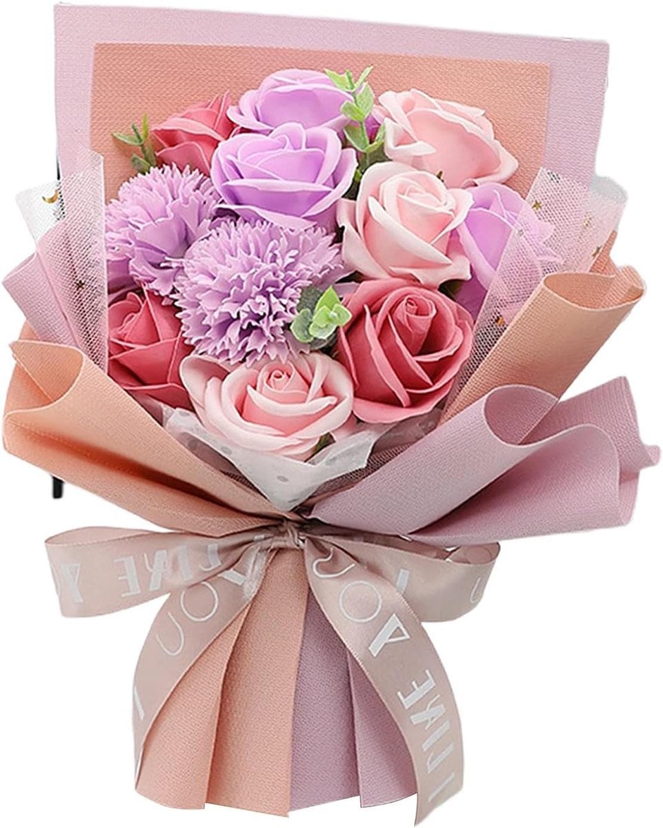 Zeep Bloem Boeket Paars - 11 Stuks Realistische Kunstbloemen voor Decoratie en Cadeaus