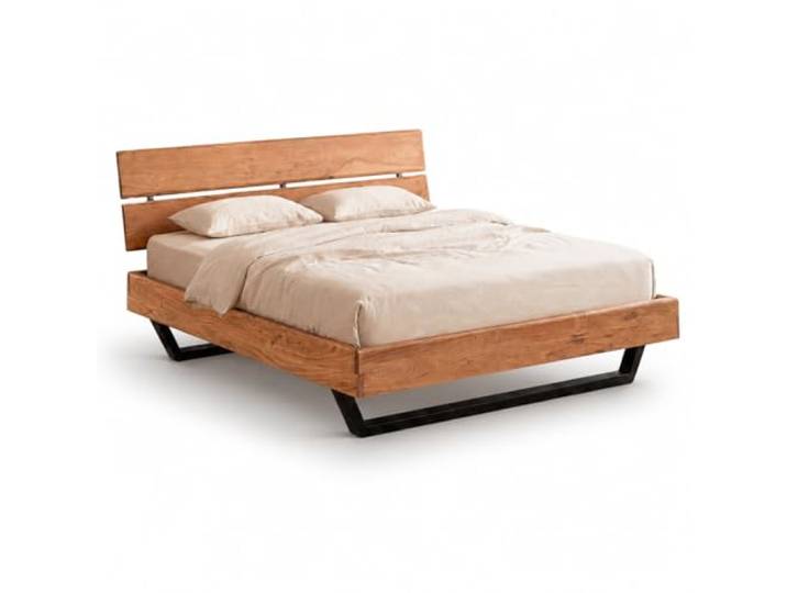 Liadomo Bettgestell 180x200 cm, Bologna, Holz, Akazie Bett, Doppelbett, Rahmen und Kopfteil Akazienholz massiv, Holzfarben, verstellbare Einlegetiefe, Kufengestell Metall schwarz