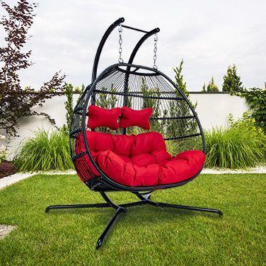 Hängesessel Skyros II, gefedert, 250 kg Traglast, Rattan-Kunststoffgeflecht, schwarz, 130 x 120 x 200 cm