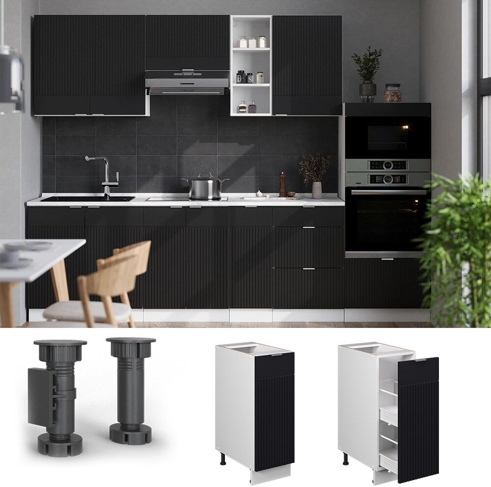 Vicco Meuble de cuisine pt chêne noir rayé 30x82cm Noir 30x82x60cm
