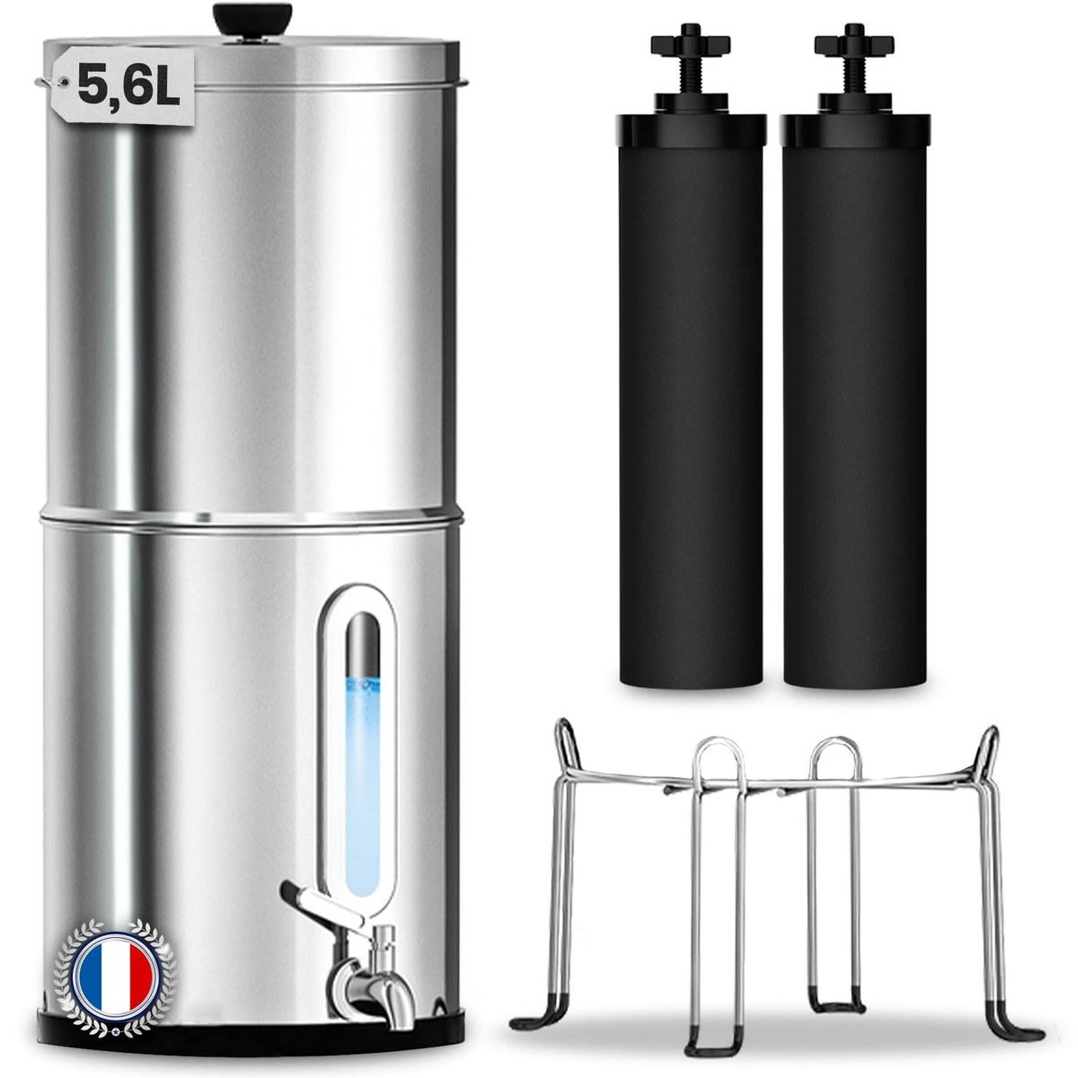 Wasserfilter Trinkwasserfilter Gravitationsfilter - 5,6 Liter - Edelstahl - Aktivkohlefilter - Für Camping und Reisen