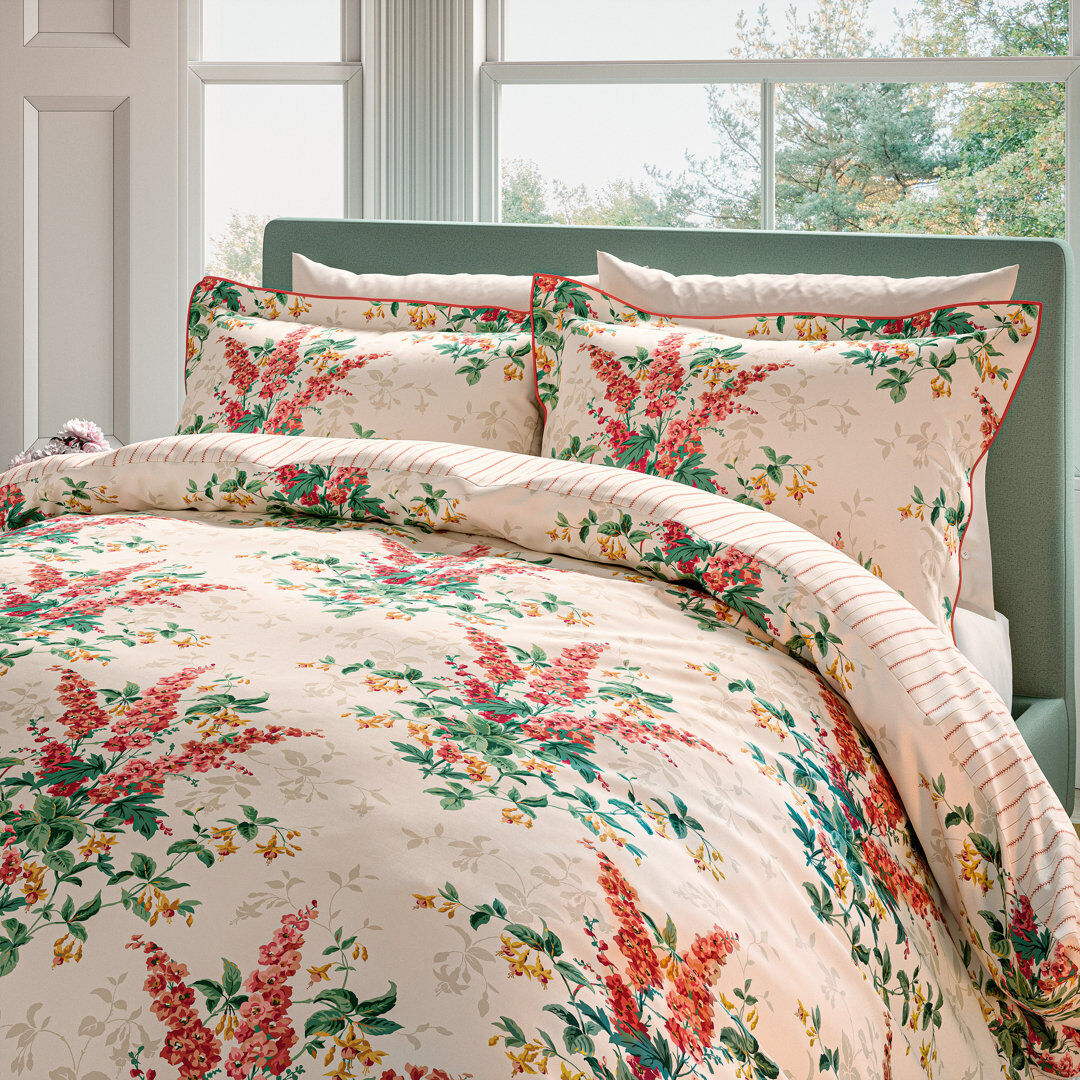 V&A Larkspur Meadow Cotton Floral Duvet Cover Set Orange King Duvet Cover + 2 Pillowcases