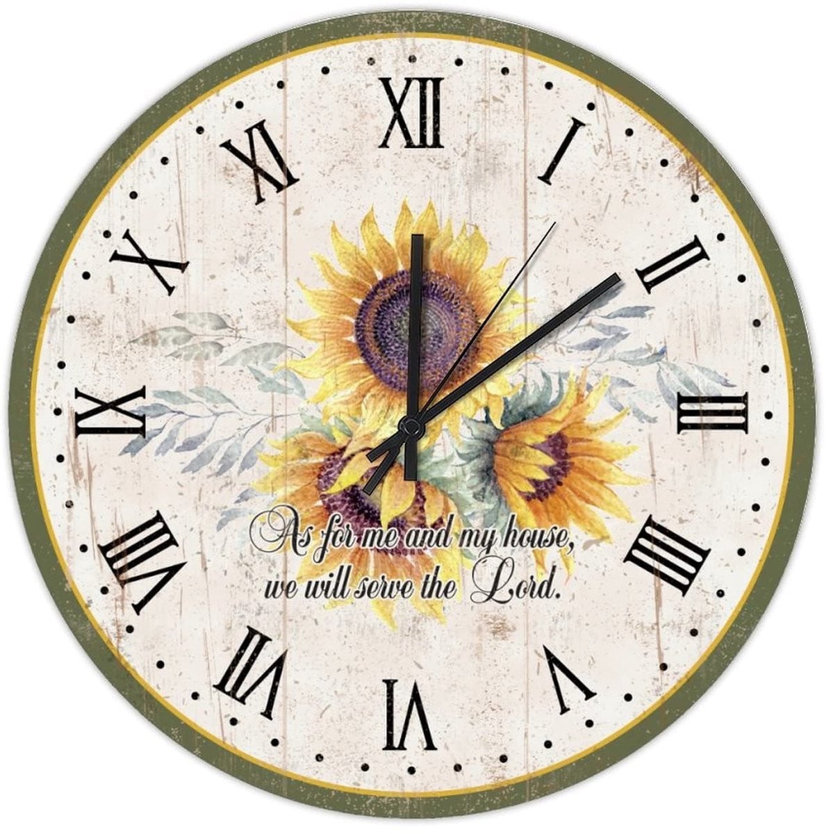 Solidchoice Retro Bloemen Zonnebloem Wandklok - Ronde Houten Wandklok