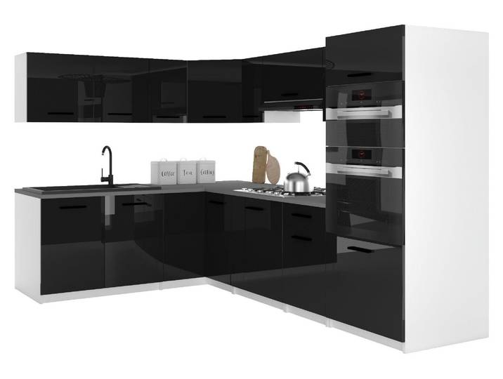 Belini - Coin cuisine moderne ITALIA 8 - Meubles de cuisine 420 cm\, noir - Cuisine équipée avec éléments hauts\, éléments bas et plans de travail