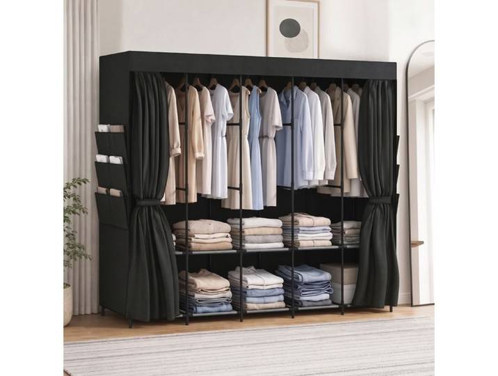 Armoire en tissu portable 5 tringles anti-poussière 212 x 45 x 167 cm noire