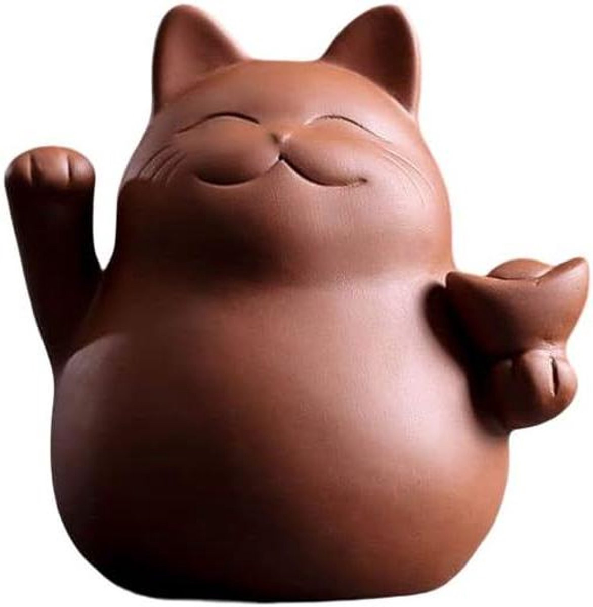 Maneki Neko Gelukskat Figuur - Handgemaakt Keramiek - Wit