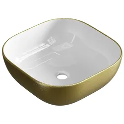 Planetmöbel Aufsatzwaschbecken 42 cm Gold Optik Keramik eckig mit abgerundeten Kanten