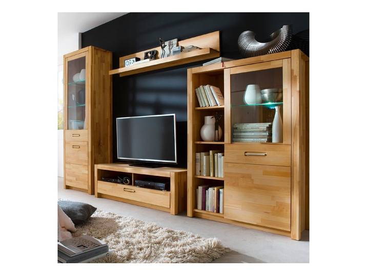 MCA furniture Wohnwand Wohnwand Fenja Kernbuche Keilverzinkt massiv geölt, (4-St)