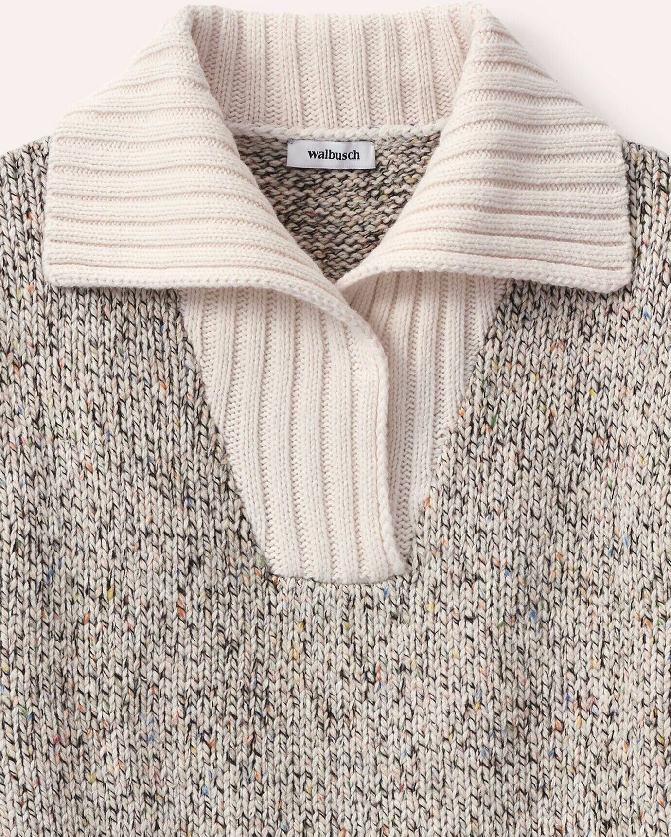 Walbusch Tweed Pullover mit weitem Kragen, normale Größen, Farbe Beige, 50, schöner Grobstrick edles Material Damen