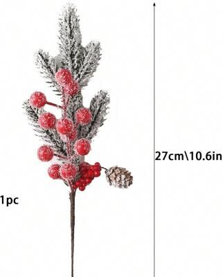 Discount Dollar Deals Artificial Pine Branches, Christmas Decoration, Holly Red Berry Branches, Wreath, Christmas Tree Gifts Decoration 1 1pcs