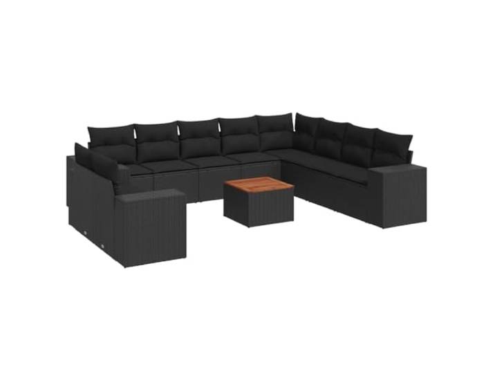 PUGYNBK Garten-Set, 11-teilig, Modularsofa, Synthetik, Rattan, schwarz Aufbewahrung mit wasserdichter Tragetasche, Akazienholztisch, gepolsterte Kissen, flexible Konstruktion