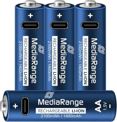 MediaRange USB-C Li-Ion Mignon AA, 1,5V, 1400 mAh, 4 Stück