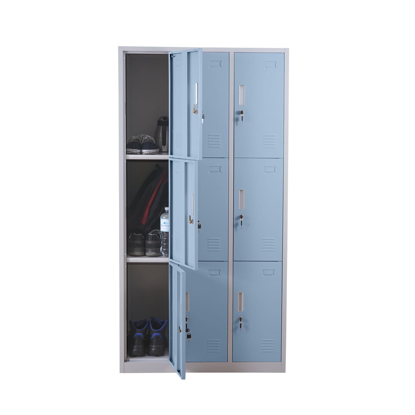 Schließfach Preston T829, Schließfachschrank Wertfachschrank Spind, Metall 9 Fächer, blau