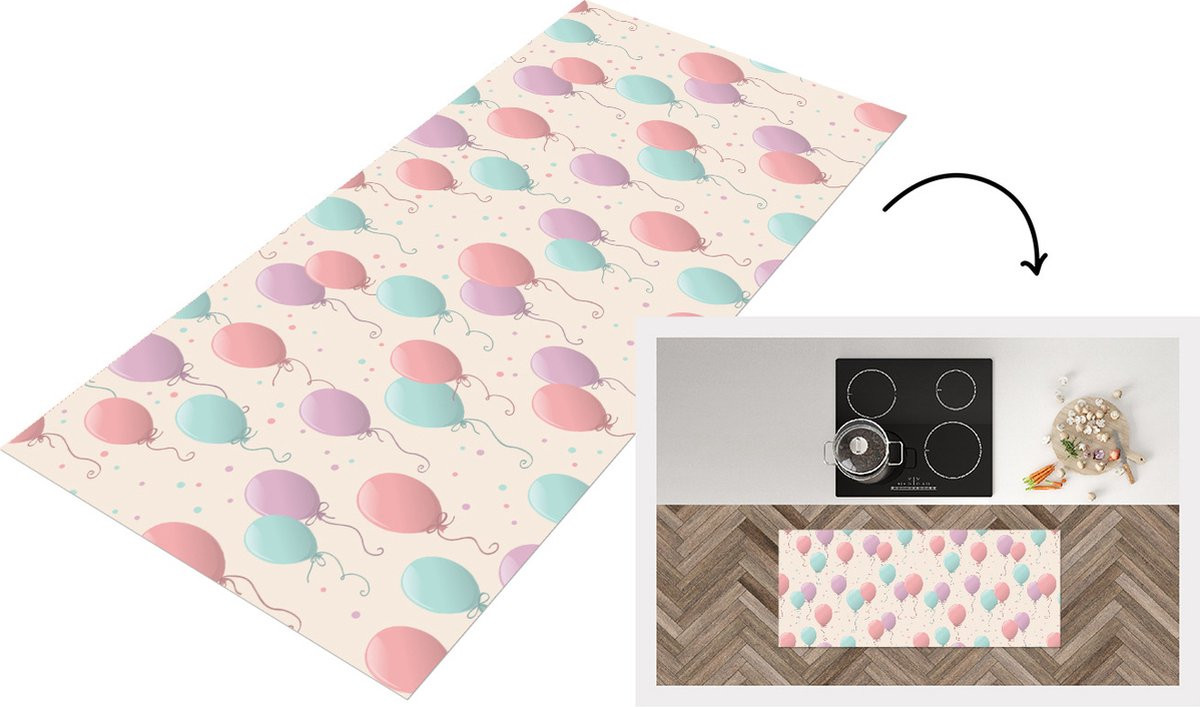 Keukenloper met verjaardagsballonnen patroon in vinyl, 120 x 50 cm