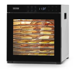 VEVOR Dörrgerät Dörrautomat 10 Edelstahlschalen, elektrischer 1000 W Futtertrockner mit einstellbarer Temperatur, Gefriertrockner für Trockenfleisch Fleisch Obst Gemüse Kräuter Hundeleckerlis