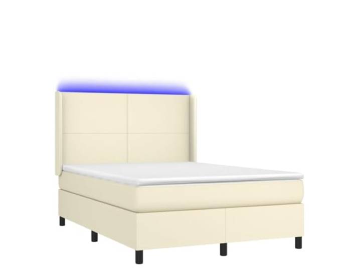 KKgypkn Boxspringbett mit Matratze & LED Creme 140x190 cm Kunstleder