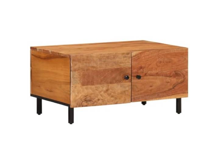 Couchtisch 80x50x40cm Massivholz Akazie mit Tür Massives Akazienholz, Eisenbeine, starke Arbeitsplatte, Stauraum, Tür zum Schutz vor Staub, Wohnzimmer