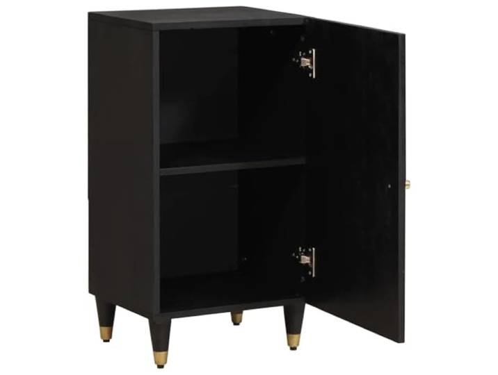 SKTQYQO Sideboard mit Tür, schwarz, 40 x 33 x 75 cm, Mangoholz, massiv Griffe aus Messing, Beine aus Messing, goldbedrucktes Design, nur für den Innenbereich, Montage erforderlich, Buffet-Möbel