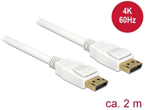 Delock DisplayPort Anschlusskabel DisplayPort Stecker, DisplayPort Stecker 2.00 m Weiß 84877 vergoldete Steckkontakte DisplayPort-Kabel
