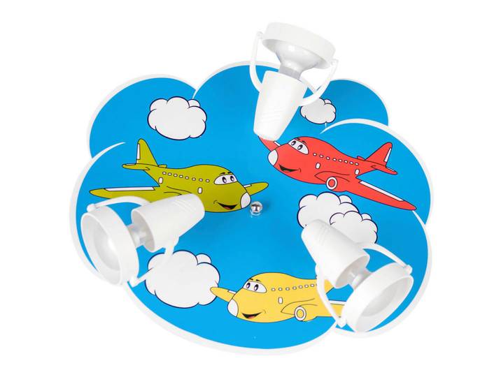 Kinderdeckenleuchte Flugzeuge 3-fl, Blau, Gelb, Rot, Kunststoff, 32x16x38 cm, Lampen & Leuchten, Innenbeleuchtung, Kinderzimmerlampen, Kinderdeckenleuchten