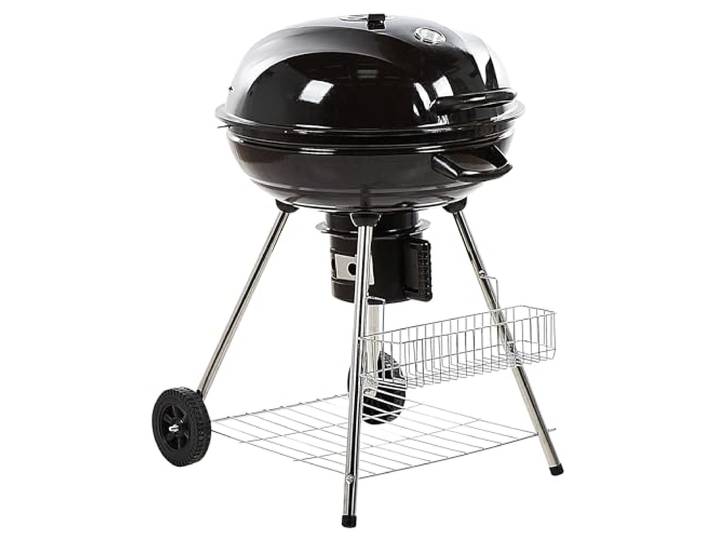Holzkohle-Kugelgrill schwarz Stahl rollbar mit Thermometer Aschebehälter Marapi