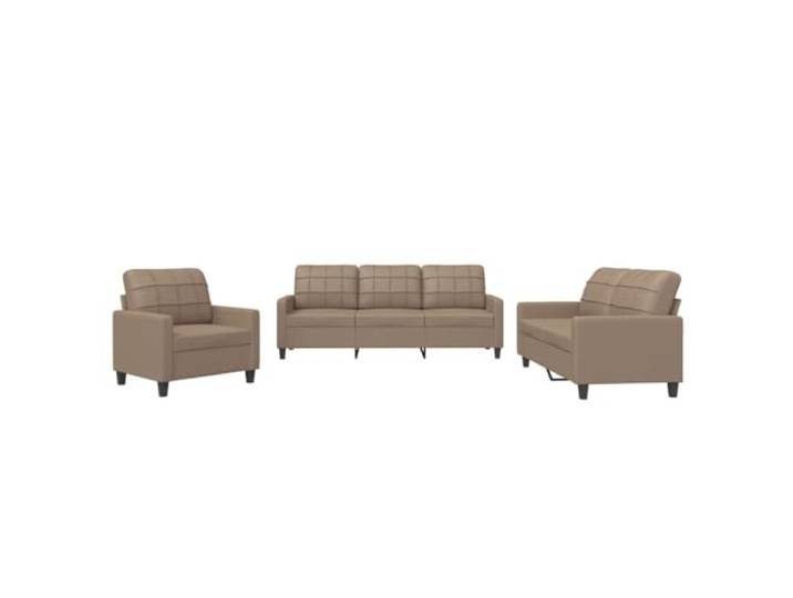 vidaXL 3-TLG. Sofagarnitur mit Kissen Cappuccino-Braun Kunstleder