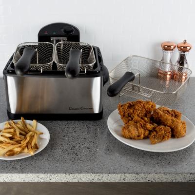 Deep Fryer - 4-Liter Electric Oil Fryer - 1 Large Basket and 2 Small for Dual Use by Classic Cuisine