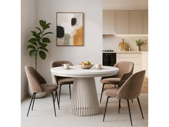 BEAUTY SOFA Esstisch Lumi im Loft-Stil, ausziehbar100–180 cm, hitze- und verfärbung beständig, Metallbeinen, (Kaschmir + Weiß)