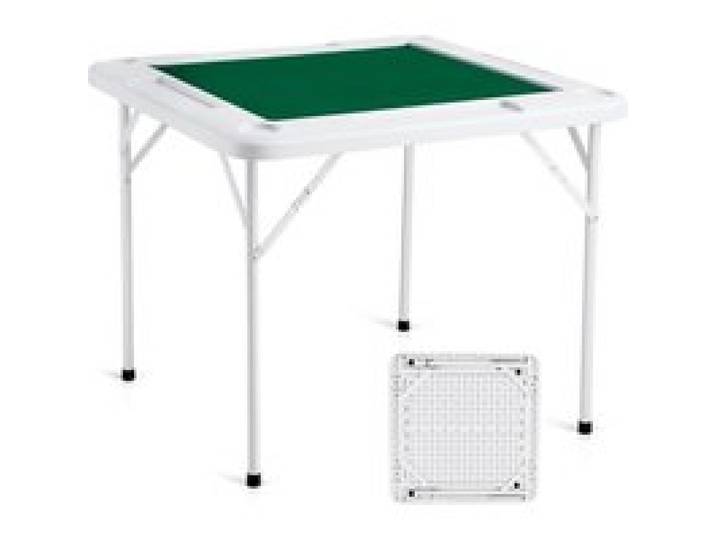 VEVOR Mahjong-Tisch, Klappbarer Dominotisch für 4 Spieler mit Verschleißfester Grüner Tischplatte, Tragbarer Quadratischer Kartentisch mit 4 Getränkehaltern & 4 Chip-Fächern für Mahjong-Poker-Puzzles