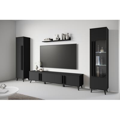 Wohnwand HOME AFFAIRE "Helsinki, Modernes Set mit verglaster Vitrine", schwarz (graphite schwarz matt), B:260cm H:159,5cm T:33cm, Holzwerkstoff, Kastenmöbel-Sets, Wohnwand, mit lamellengriffen, verstellbaren Einlegeböden und Kunststofffüßen