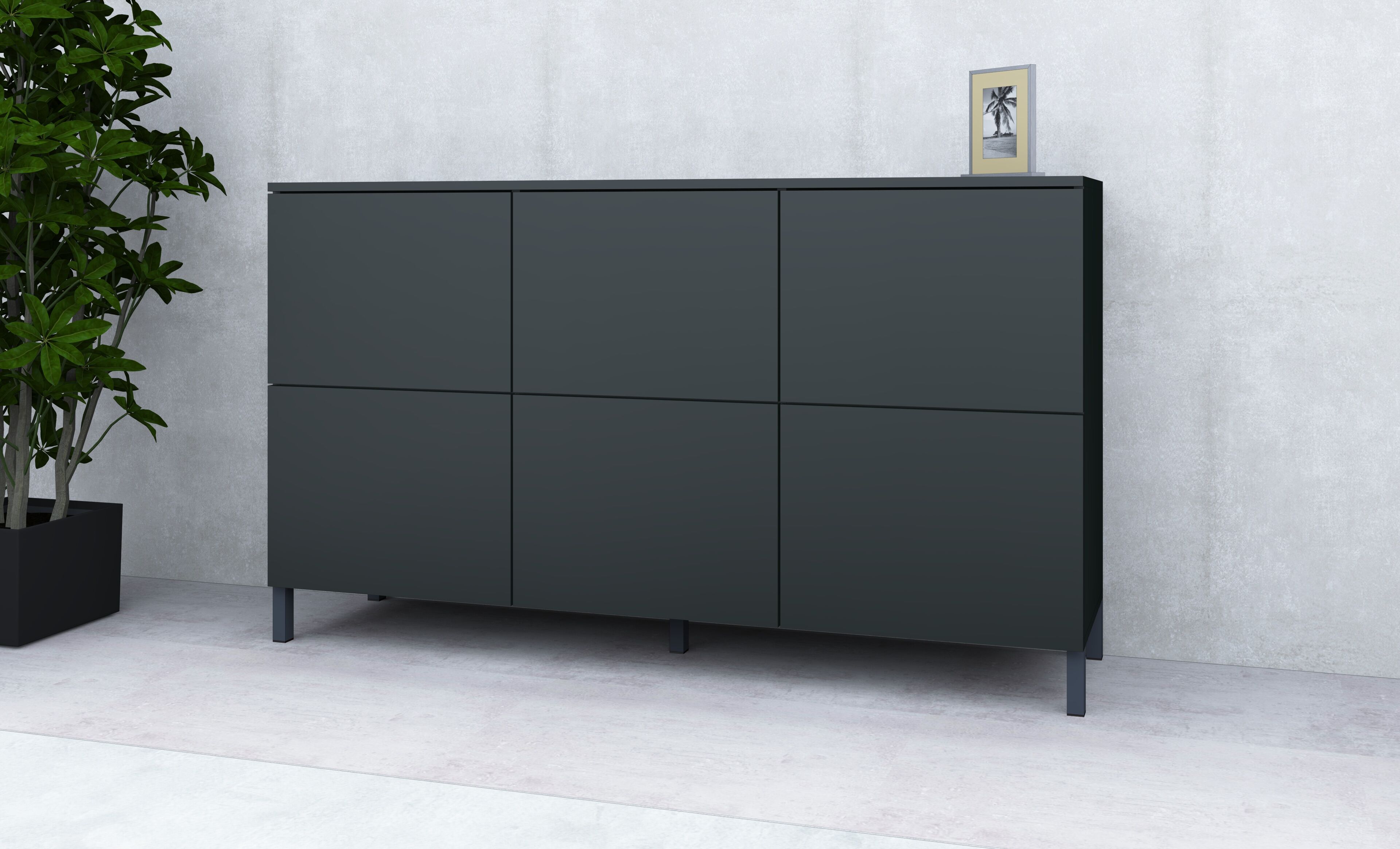 Kommode BORCHARDT MÖBEL "Haama, Sideboard mit Metallfüssen, Push-to-open-Technik, Breite 139 cm", schwarz (schwarz matt), B:139cm H:80cm T:35cm, Holzwerkstoff, Sideboards, Kommode, Breite 139 cm schwarz matt B/H/T: 139cm x 80cm x 35cm, 6 Stk.