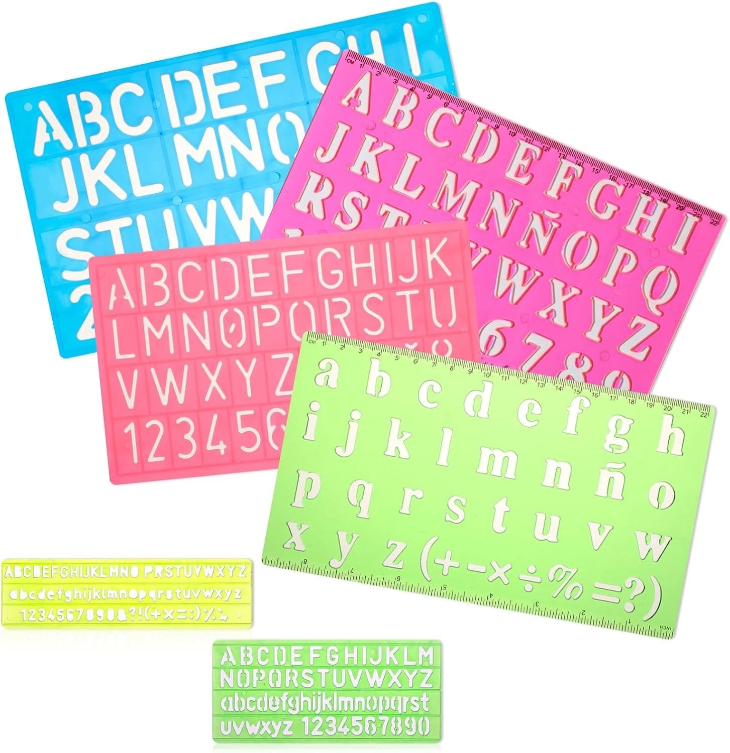 Set van 6 sjablonen voor letters en cijfers voor creatief ontwerp en handschrift oefenen