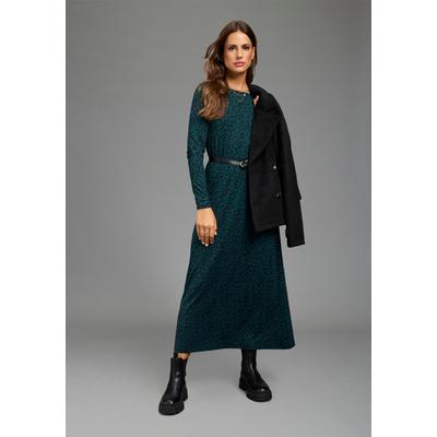 Jerseykleid LAURA SCOTT, Damen, Gr. 42, N-Gr, Langarm, Jersey, grün (petrol), Jersey, Obermaterial: 95% Viskose, 5% Elasthan, gemustert, figurumspielend knöchelfrei, U-Boot-Ausschnitt, Kleider Jerseykleid, in Midilänge, aus elastischer...